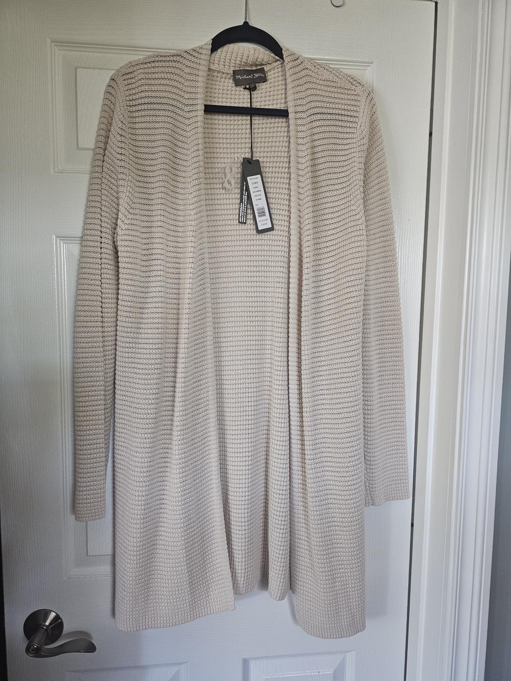 Michael Stars Beige Open-Front Waffle Knit Cardigan